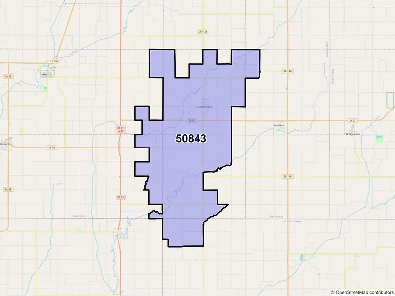 Map of ZIP Code 50843 — Cumberland, IA