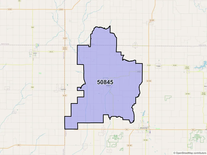 Map of ZIP Code 50845 — Diagonal, IA