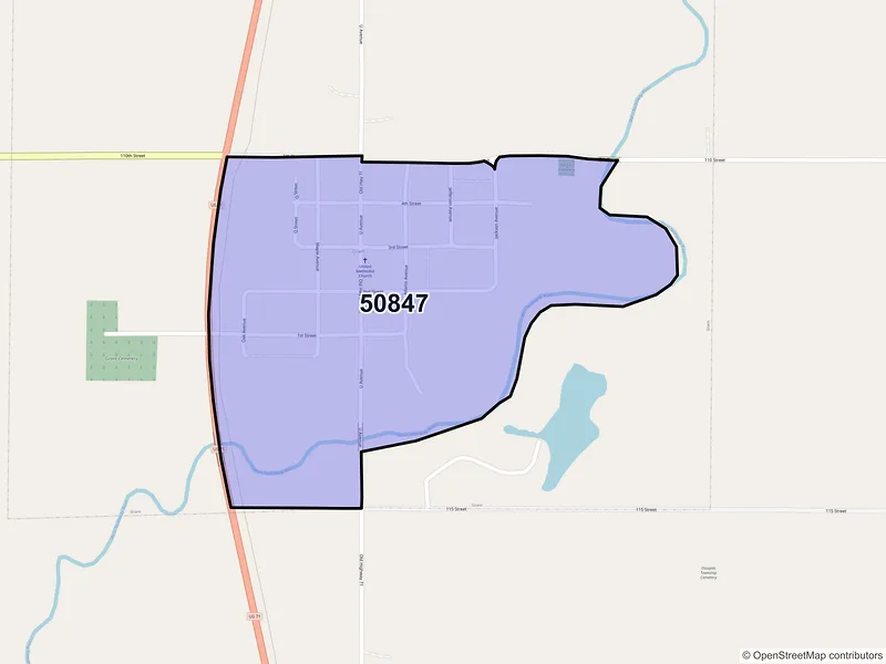 Map of Grant, Iowa and ZIP codes