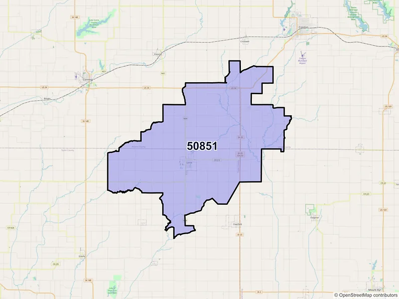 Map of ZIP Code 50851 — Lenox, IA