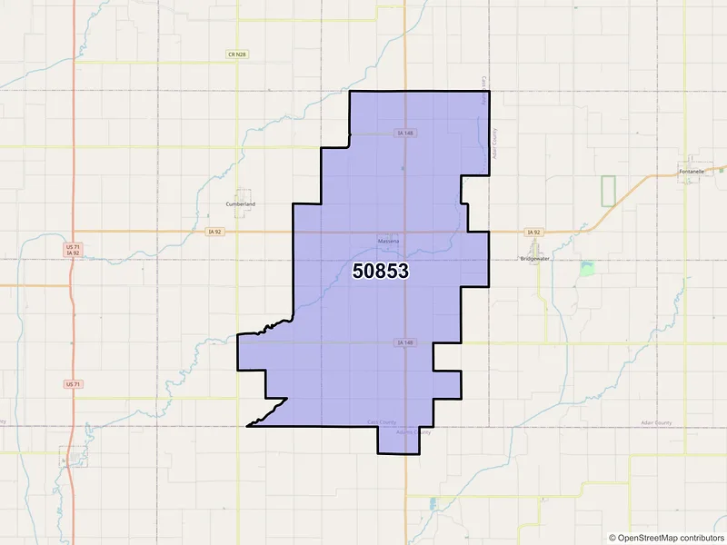 Map of ZIP Code 50853 — Massena, IA
