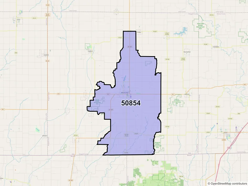 Map of ZIP Code 50854 — Mount Ayr, IA