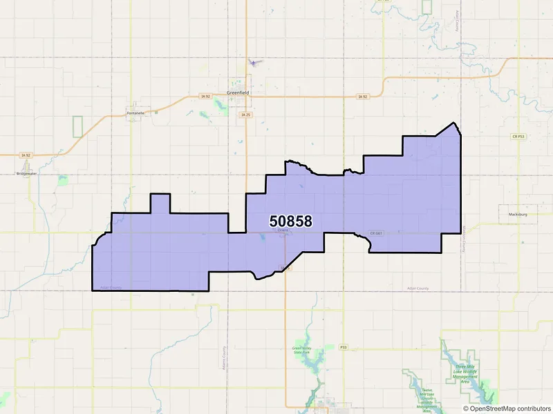 Map of ZIP Code 50858 — Orient, IA