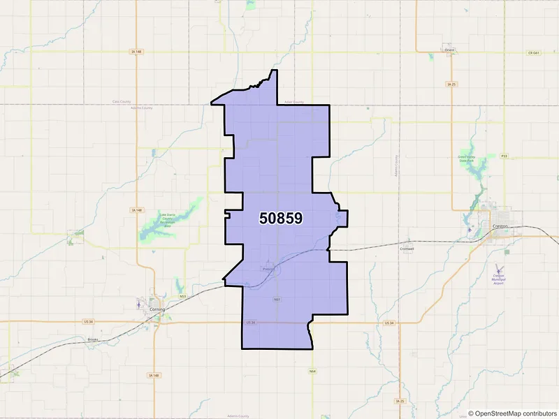 Map of ZIP Code 50859 — Prescott, IA