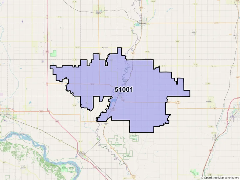 Map of ZIP Code 51001 — Akron, IA