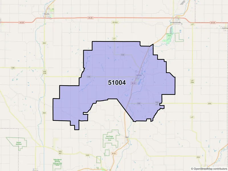 Map of ZIP Code 51004 — Anthon, IA