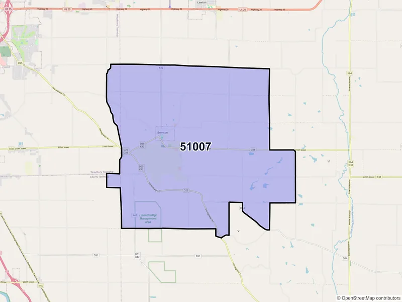 Map of ZIP Code 51007 — Bronson, IA