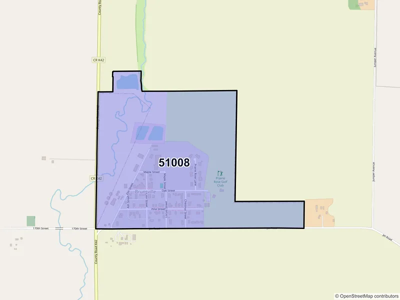Map of Brunsville, Iowa and ZIP codes