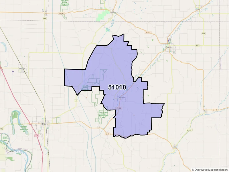 Map of ZIP Code 51010 — Castana, IA
