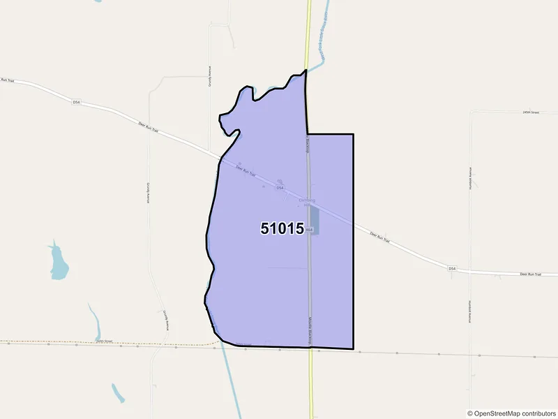 Map of ZIP Code 51015 — Climbing Hill, IA