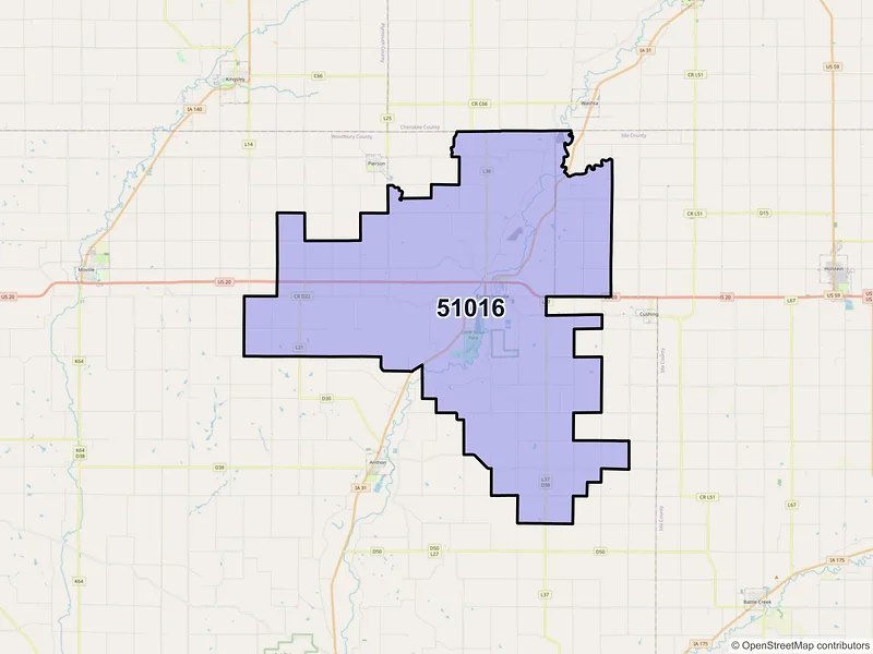 Map of ZIP Code 51016 — Correctionville, IA