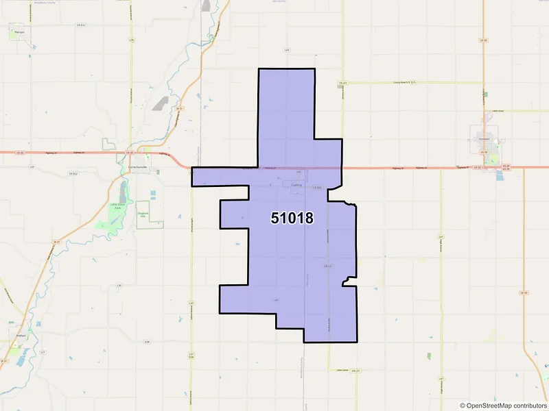 Map of ZIP Code 51018 — Cushing, IA