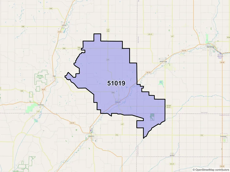 Map of Danbury, Iowa and ZIP codes