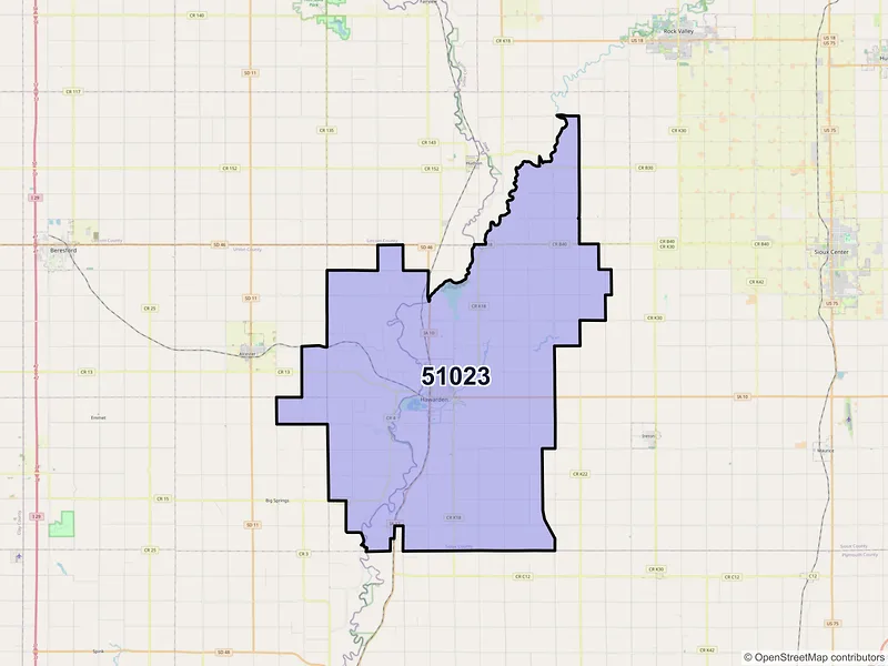 Map of ZIP Code 51023 — Hawarden, IA