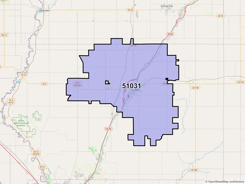 Map of ZIP Code 51031 — Le Mars, IA