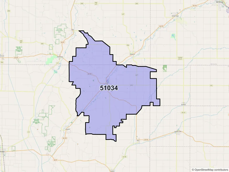 Map of ZIP Code 51034 — Mapleton, IA