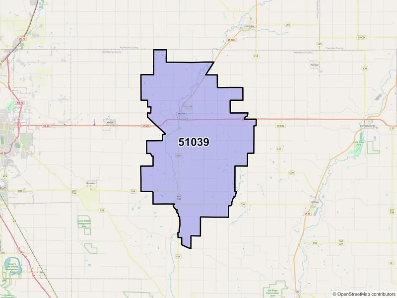 Map of Moville, Iowa and ZIP codes