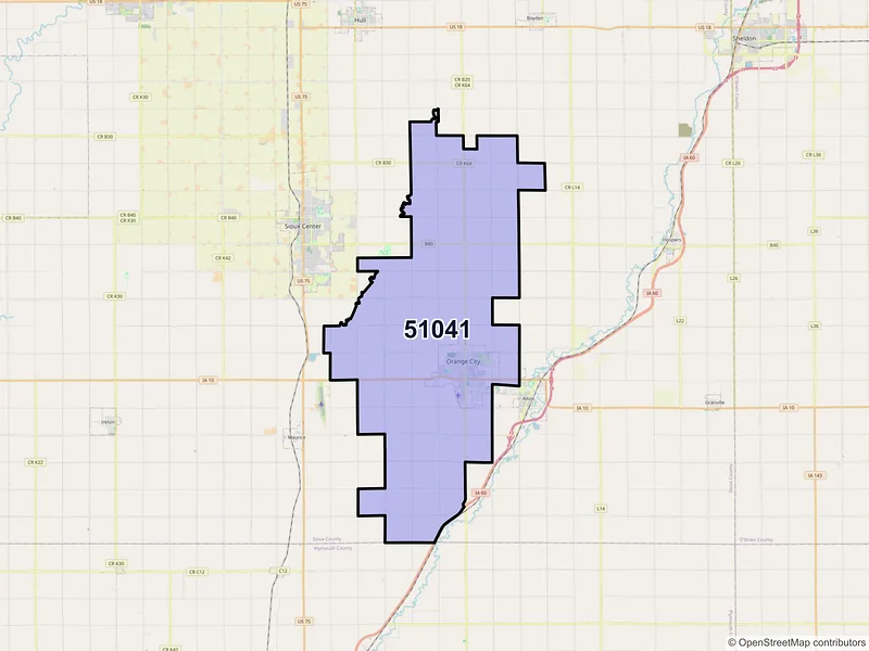 Map of ZIP Code 51041 — Orange City, IA