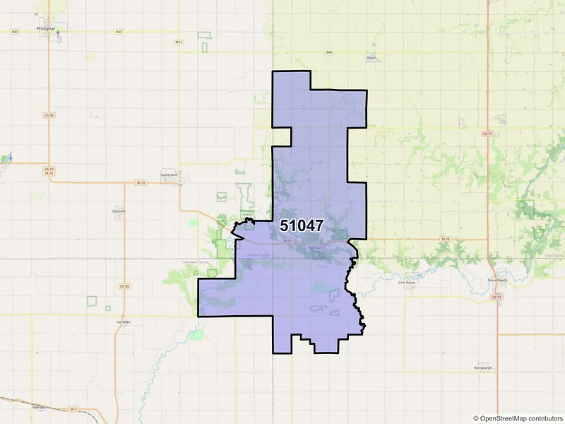Map of ZIP Code 51047 — Peterson, IA