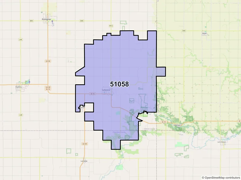 Map of Sutherland, Iowa and ZIP codes