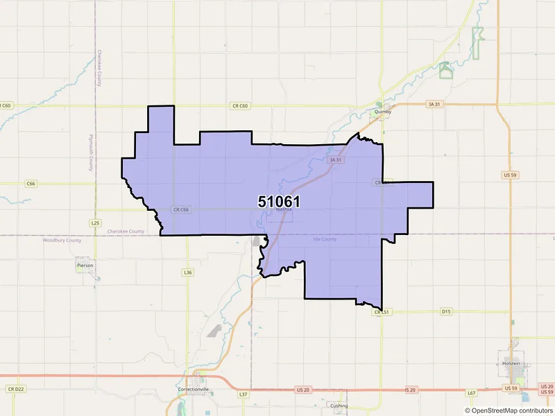 Map of ZIP Code 51061 — Washta, IA