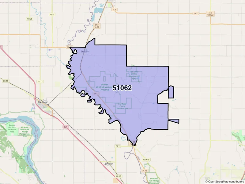 Map of ZIP Code 51062 — Westfield, IA