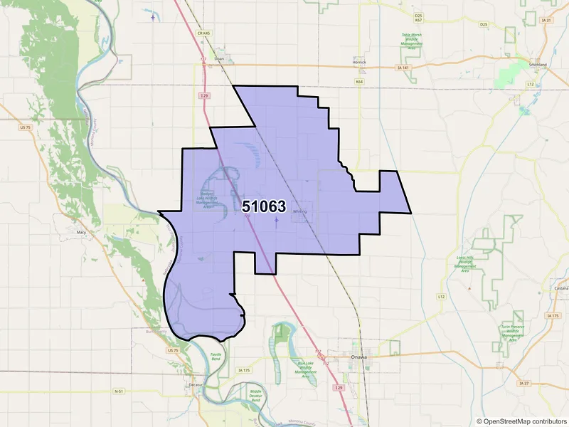 Map of ZIP Code 51063 — Whiting, IA