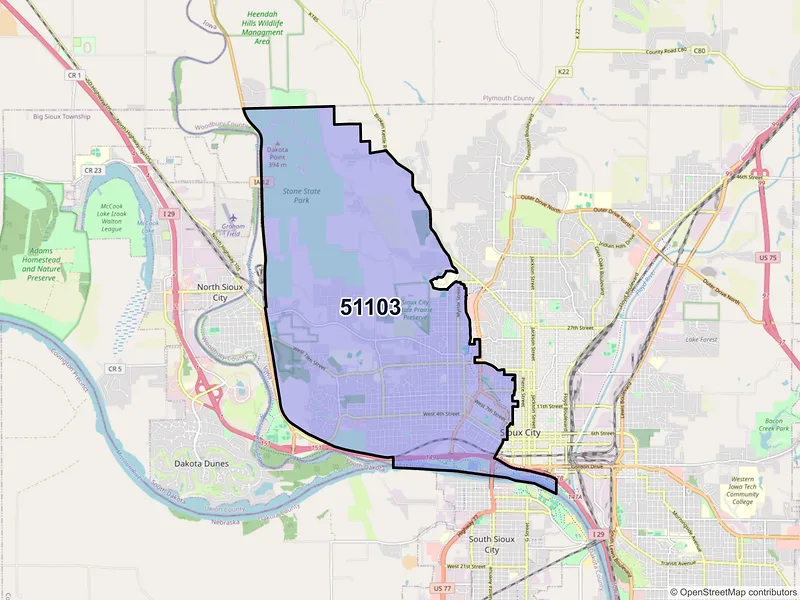 Map of ZIP Code 51103 — Sioux City, IA