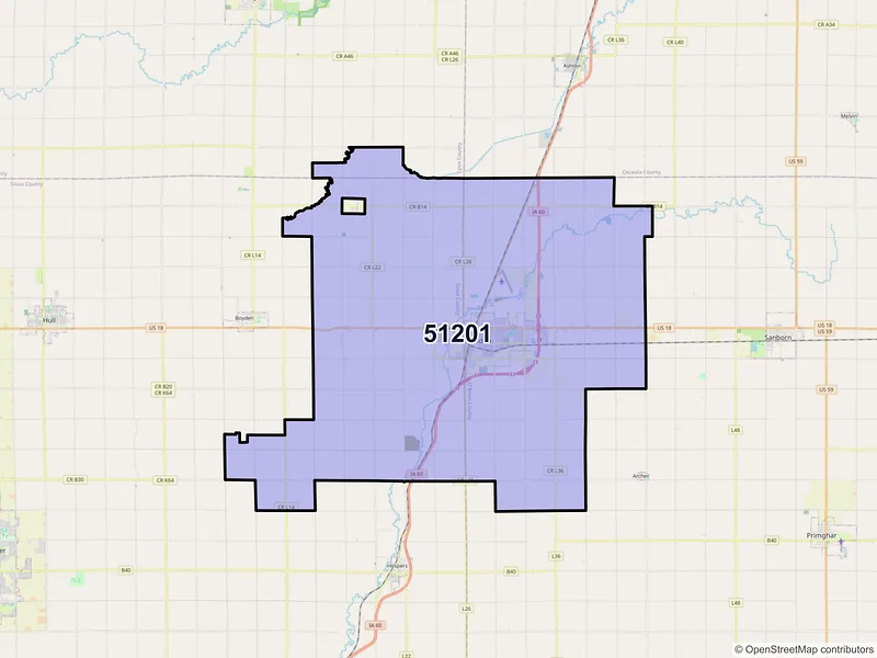 Map of ZIP Code 51201 — Sheldon, IA
