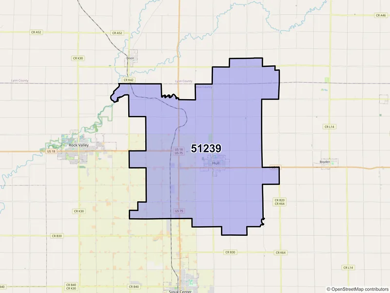 Map of ZIP Code 51239 — Hull, IA