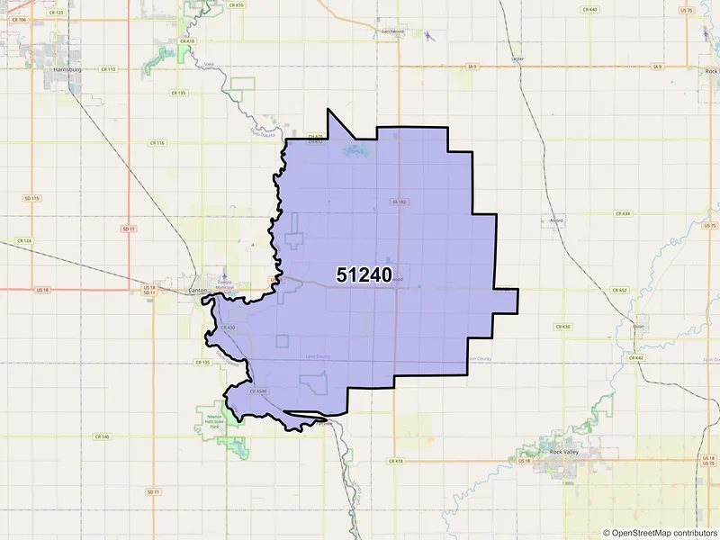 Map of ZIP Code 51240 — Inwood, IA