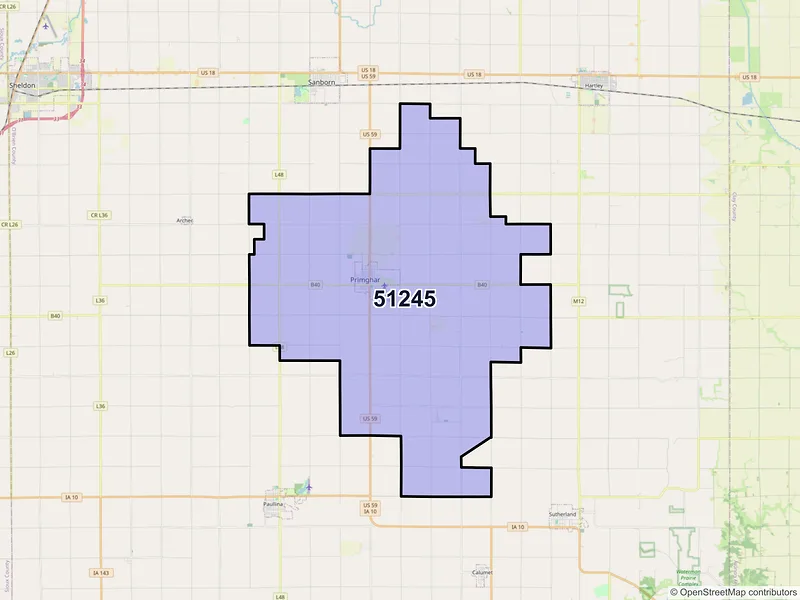 Map of ZIP Code 51245 — Primghar, IA