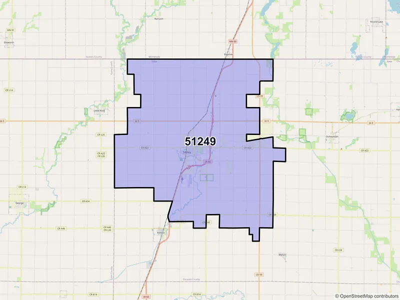 Map of ZIP Code 51249 — Sibley, IA