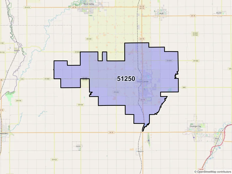 Map of ZIP Code 51250 — Sioux Center, IA