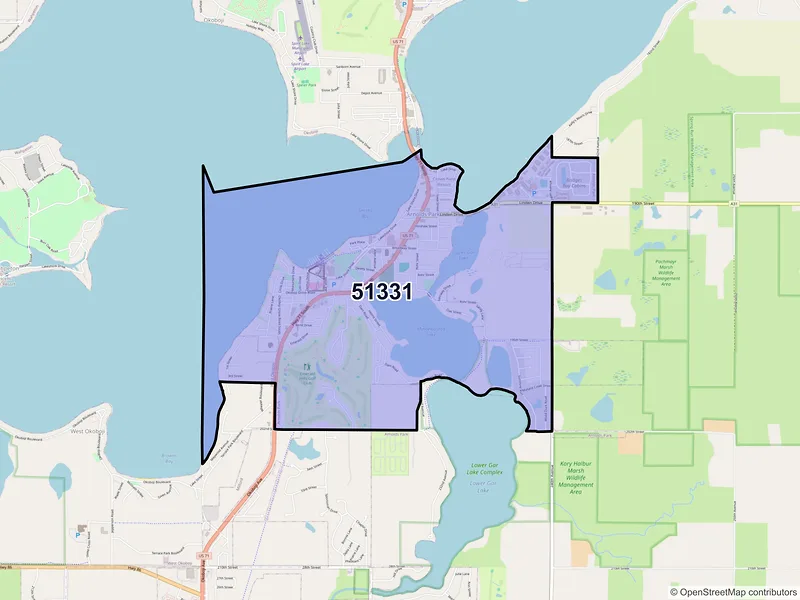 Map of ZIP Code 51331 — Arnolds Park, IA