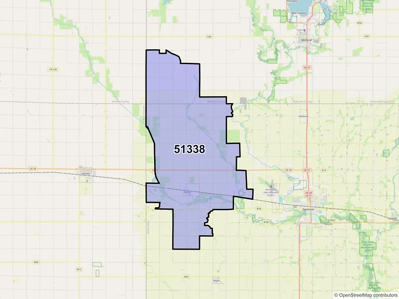 Map of ZIP Code 51338 — Everly, IA