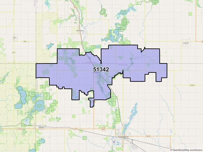 Map of ZIP Code 51342 — Graettinger, IA
