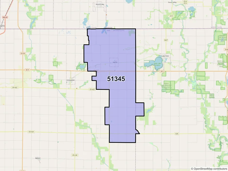 Map of ZIP Code 51345 — Harris, IA