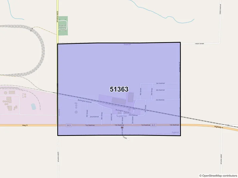 Map of Superior, Iowa and ZIP codes