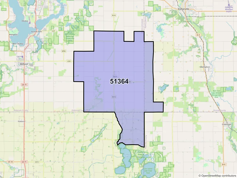 Map of Terril, Iowa and ZIP codes