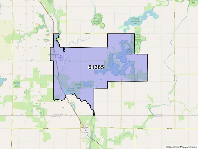 Map of ZIP Code 51365 — Wallingford, IA