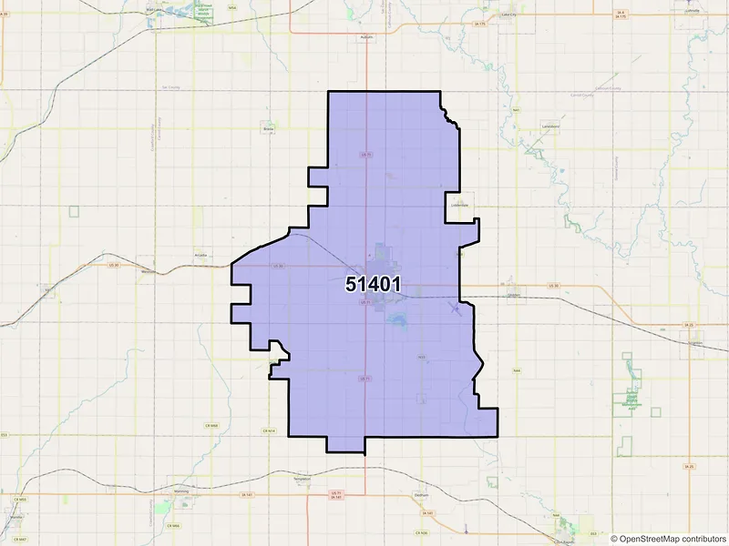 Map of ZIP Code 51401 — Carroll, IA