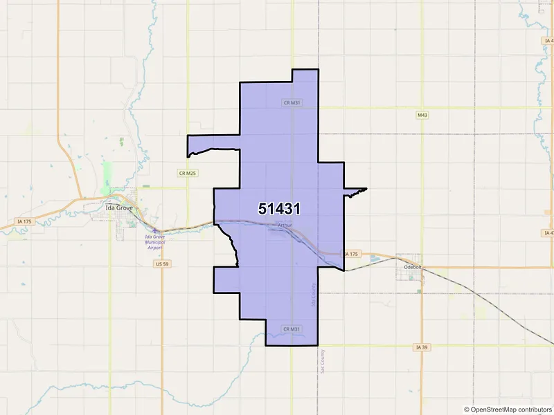 Map of Arthur, Iowa and ZIP codes