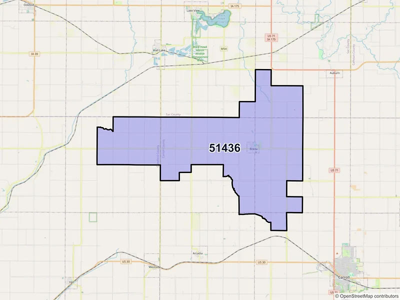 Map of Breda, Iowa and ZIP codes