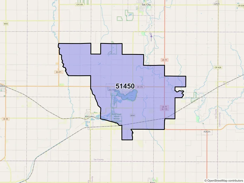 Map of ZIP Code 51450 — Lake View, IA