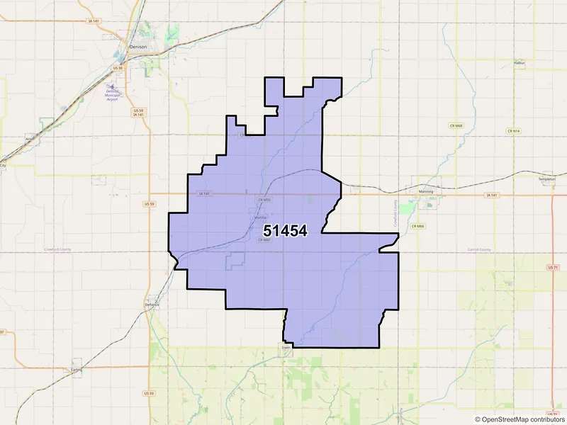 Map of Manilla, Iowa and ZIP codes