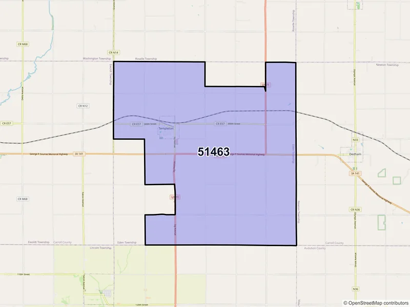 Map of ZIP Code 51463 — Templeton, IA