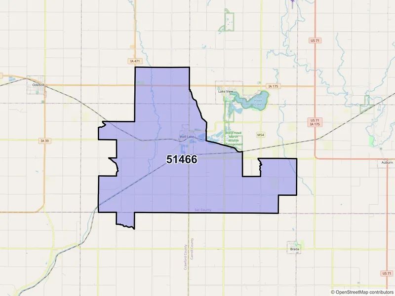 Map of Wall Lake, Iowa and ZIP codes