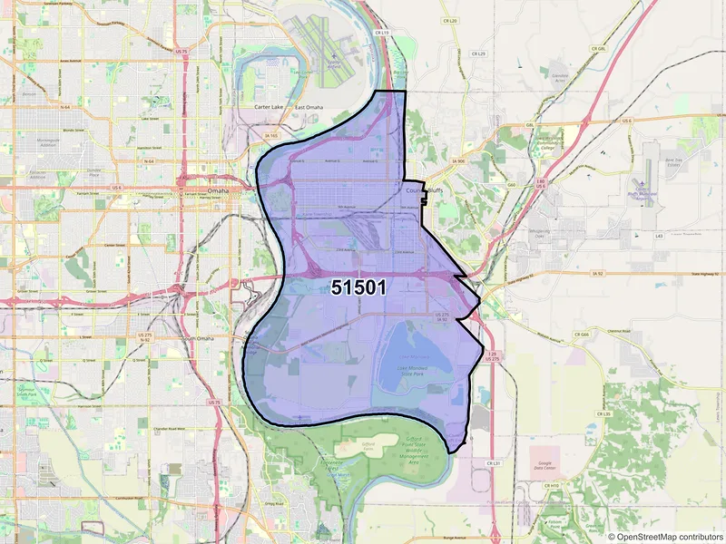Map of ZIP Code 51501 — Council Bluffs, IA