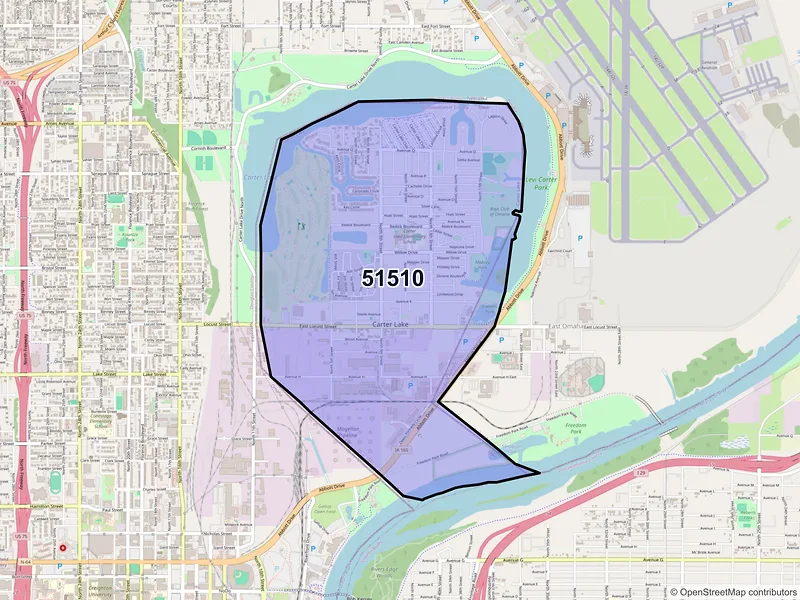 Map of ZIP Code 51510 — Carter Lake, IA